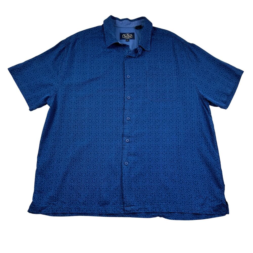 Nat Nast Silk Blend Geo Artsy Print Short Sleeve Button Down Shirt Men's Size XL